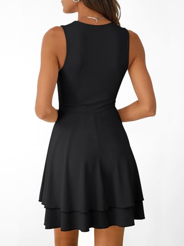 31oxvPvTRGL.jpg Women's Square Neck Summer Party Flowy Ruffle Hem Ruched Waist Mini Dress