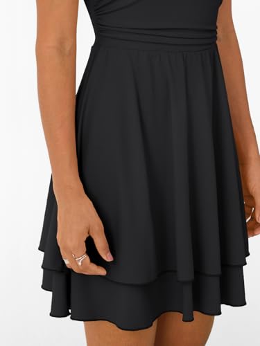 41-1q6U0nVL.jpg Women's Square Neck Summer Party Flowy Ruffle Hem Ruched Waist Mini Dress