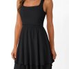 41-LuQD8jjL.jpg Women's Square Neck Summer Party Flowy Ruffle Hem Ruched Waist Mini Dress