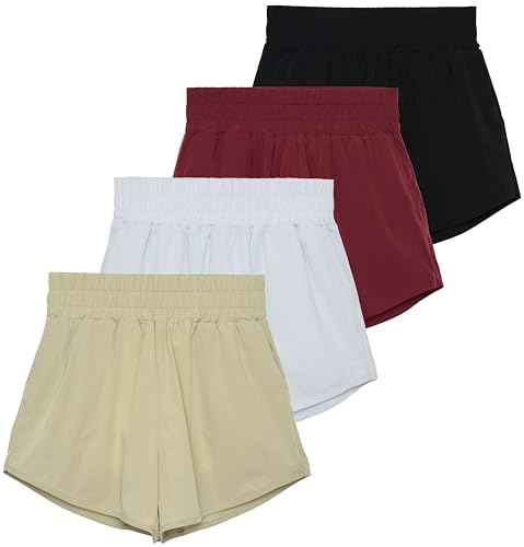 41Hq5oimU6L.jpg 4 Pack Women's 2.5'' High Waisted Running Shorts with Liner - Quick Dry, Dry Fit, Gym Workout