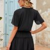 Womens Spring Summer 2025 Short Sleeve Split V Neck Ruffle Chiffon Elegant Mini Short Skirt Dresses