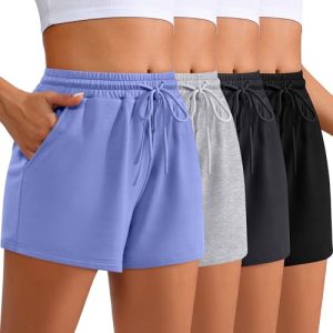 41fvwym0SXL.jpg 4 Pack Womens Sweat Shorts Casual Lounge Comfy Drawstring High Waist Summer Athletic Shorts with Pocket 2025