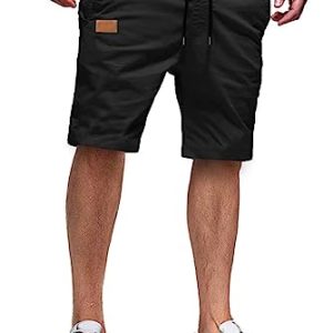 Mens Casual Shorts - Cotton Drawstring Summer Beach Stretch Twill Chino Golf Shorts