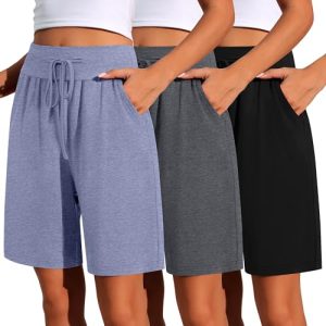 41mQB7pFrML.jpg 3 Pack Cotton Bermuda Shorts for Women Wide Leg High Waisted Drawstring Gym Shorts with Pocket
