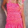 514OPvSin7L.jpg Women's Summer Floral Spaghetti Strap Square Neck Ruffle Tie Mini Smocked Dress