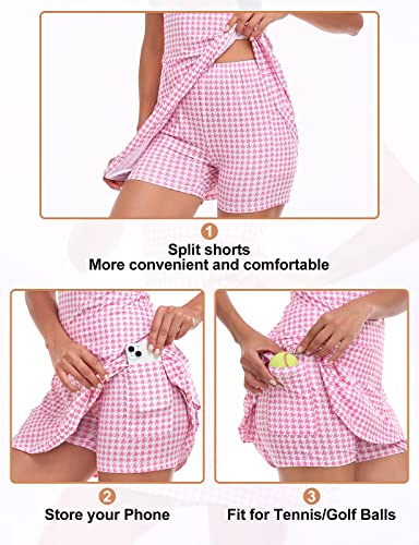 Tennis Dress for Women Sleeveless Golf Dresses with Shorts and Pockets Ruffle Zip Up Stand Collar Golf Outfits