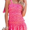 51o5paCnTfL.jpg Women's Summer Floral Spaghetti Strap Square Neck Ruffle Tie Mini Smocked Dress