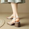 CSCDD Versatile Full Leather Round Toe Thick Sole Thick High Heeled Leather Roman Sandals For Women