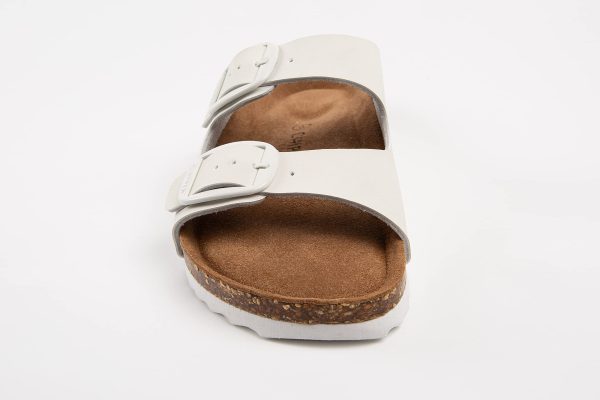 Soft Durable Leather Flat Sandals Women for Indoor and Outdoor - Ribbed Rubber Walking Slippers Sandles with Two Adjustable