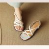 CSCDD Versatile Full Leather Round Toe Thick Sole Thick High Heeled Leather Roman Sandals For Women