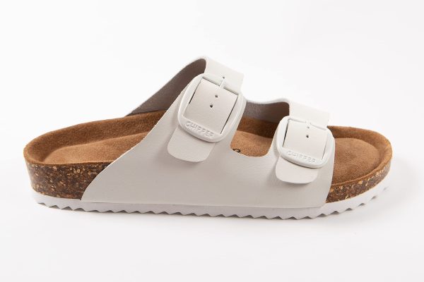Soft Durable Leather Flat Sandals Women for Indoor and Outdoor - Ribbed Rubber Walking Slippers Sandles with Two Adjustable