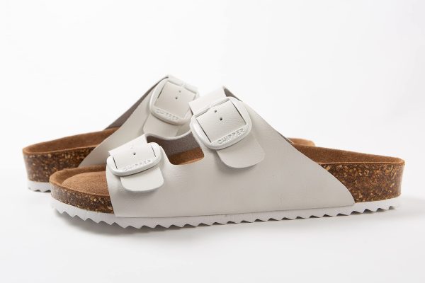 Soft Durable Leather Flat Sandals Women for Indoor and Outdoor - Ribbed Rubber Walking Slippers Sandles with Two Adjustable